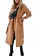 Womens Classic Coat Lapel Collar Open Front Belted Long Jacket