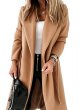 Womens Classic Coat Lapel Collar Open Front Belted Long Jacket